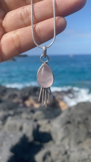 Sun Beam Rose Quartz Pendant - Small