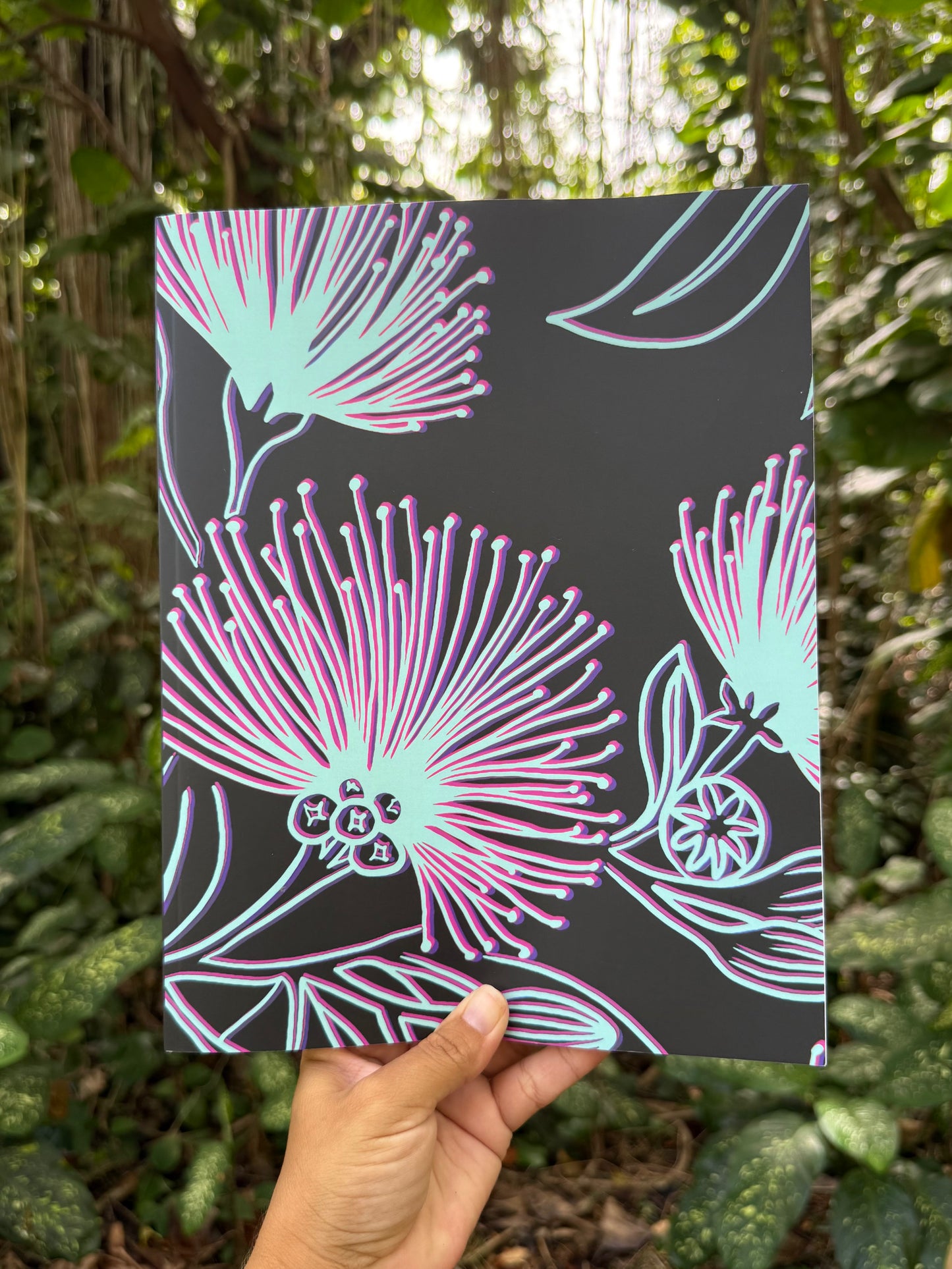 Black Cover with Neon Blue & Purple Lehua Hawaiian Moon Planner