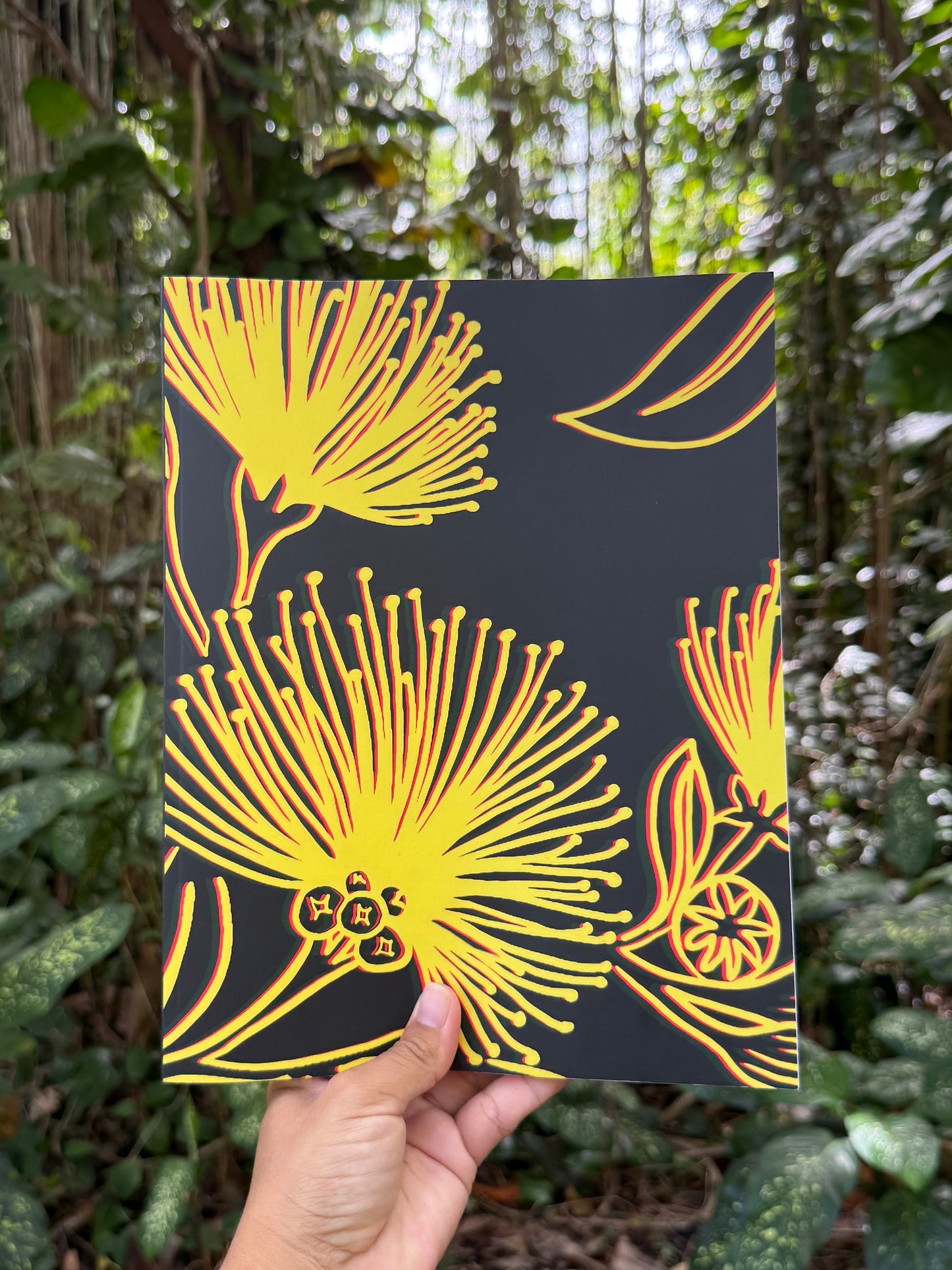 Black Cover with yellow and red lehua hawaiian lunar planner
