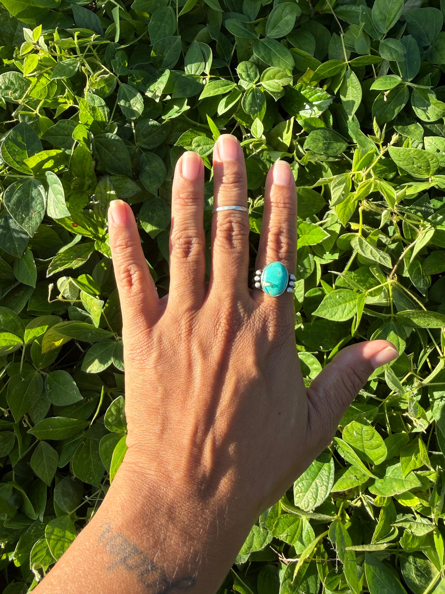 Hubei Turquoise Sterling Silver Ring Size 9 - 3 banded ring with accents