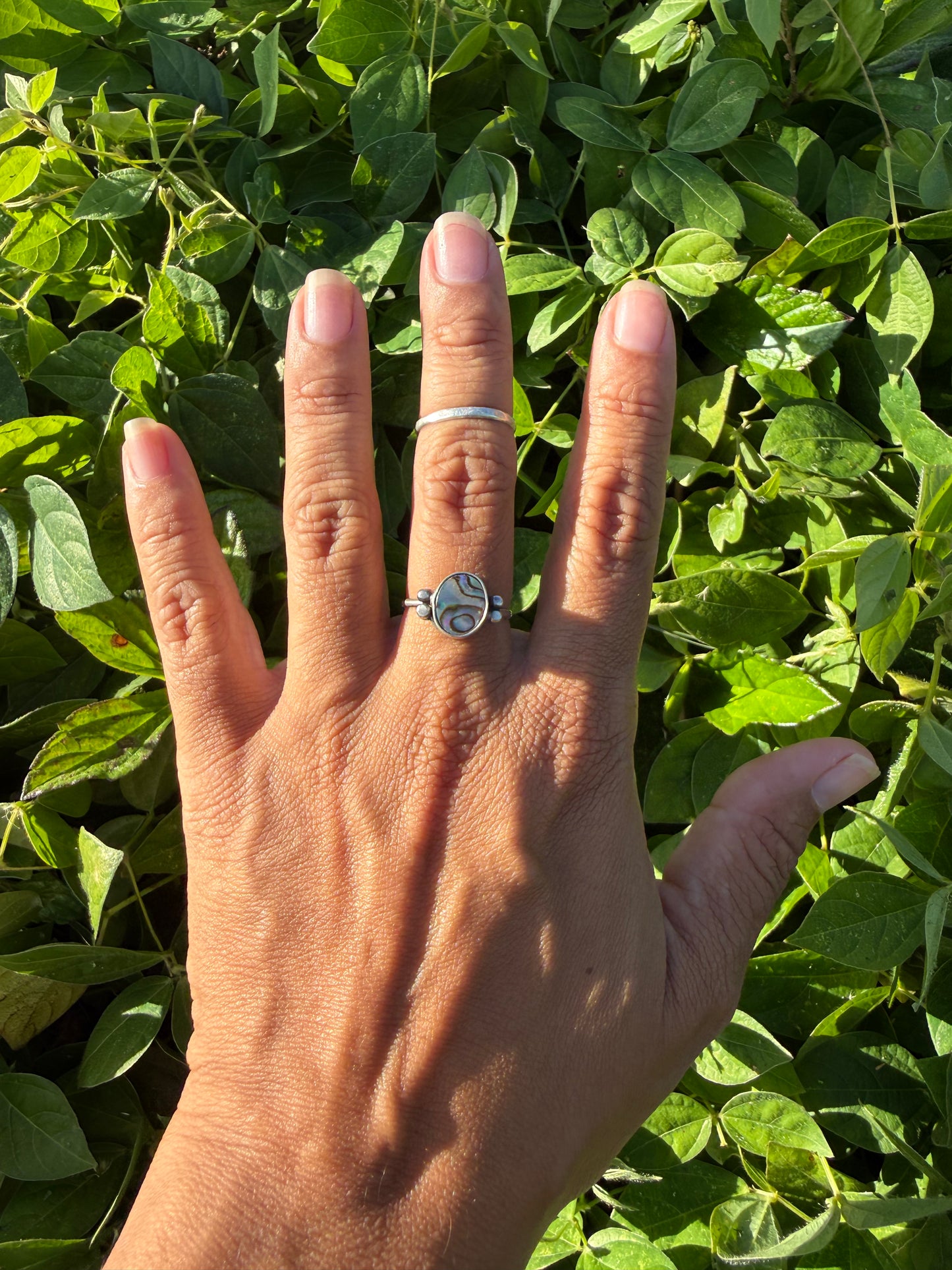 Abalone Mother of Pearl Sterling Silver Ring with Accents - Size 8