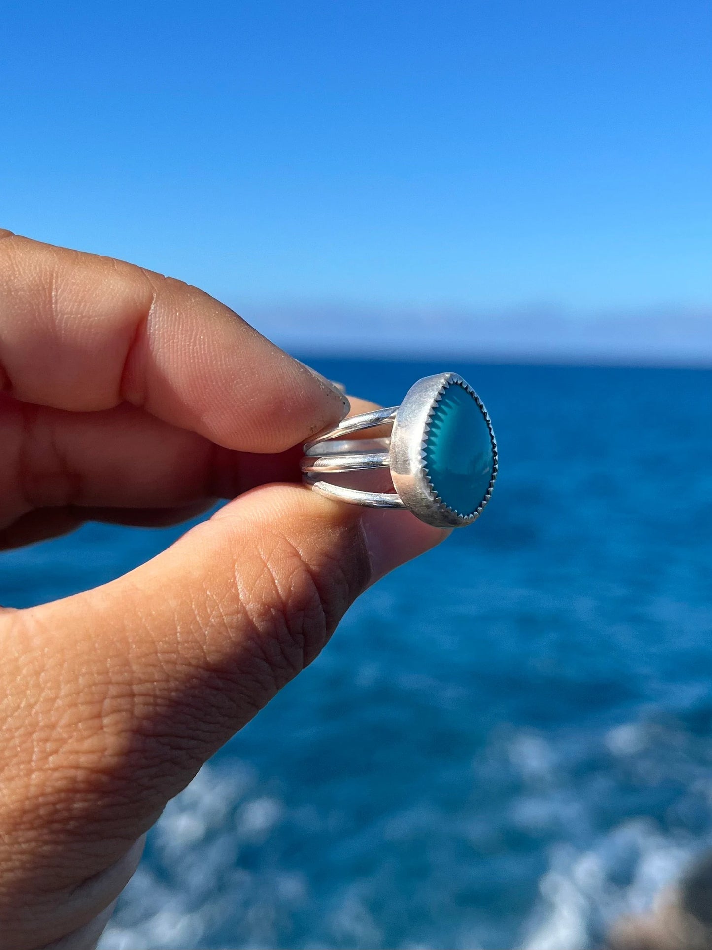 Hubei Turquoise Sterling Silver Ring Size 6 - Baby Blue Turquoise Ring with triple band