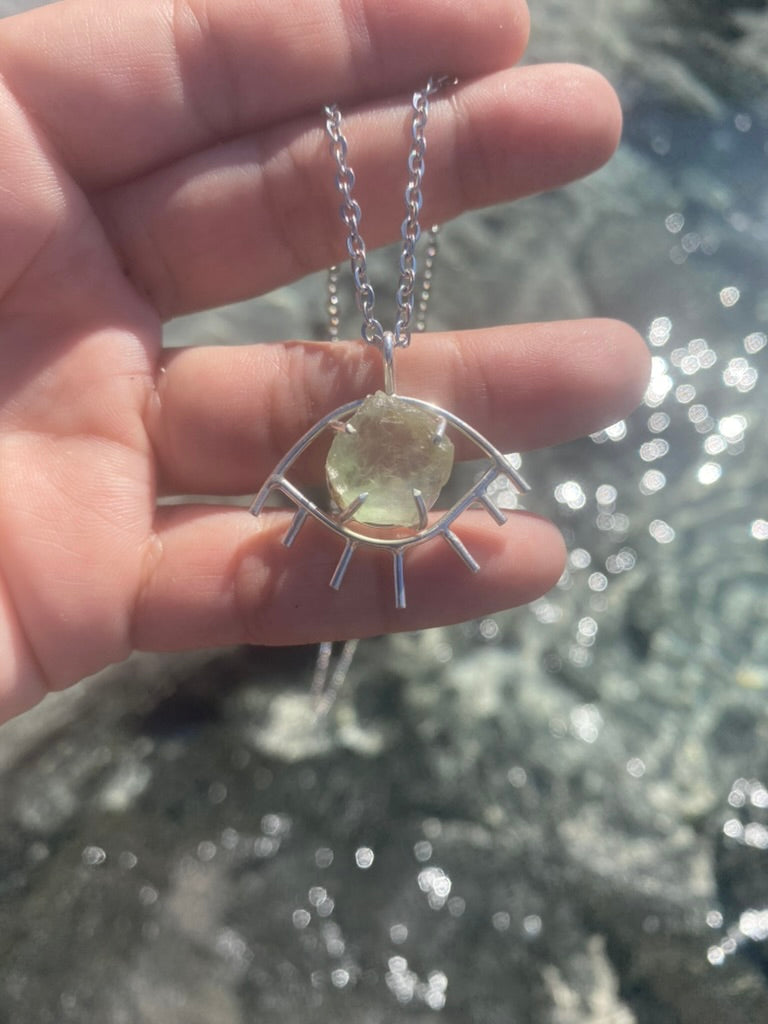 Green Flourite Third Eye Prong Set Necklace