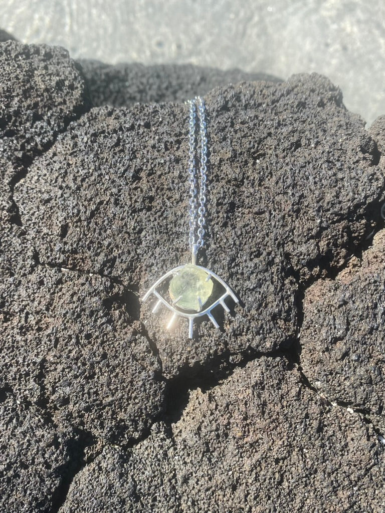 Green Flourite Third Eye Prong Set Necklace