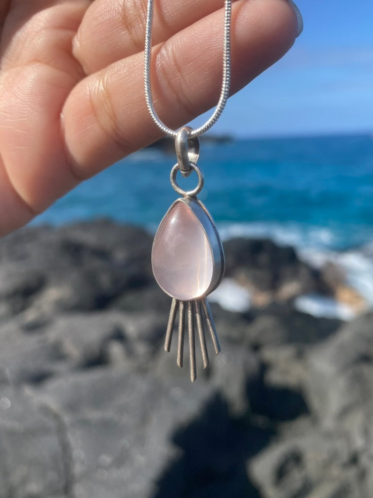 Sun Beam Rose Quartz Pendant - Small