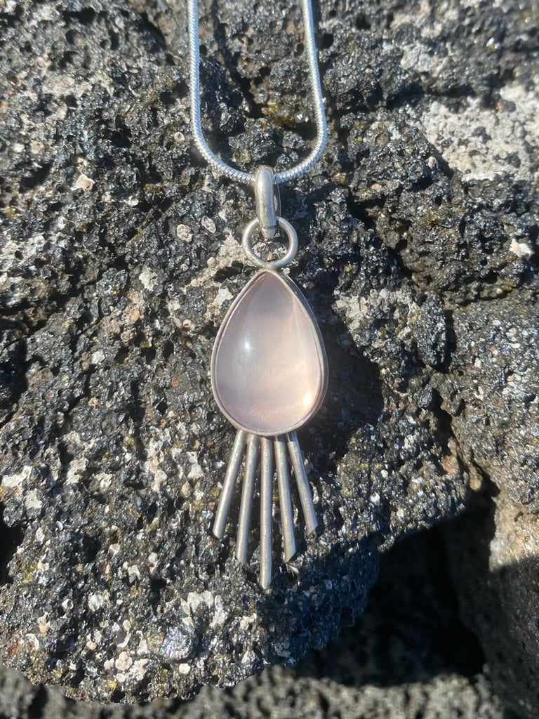 Sun Beam Rose Quartz Pendant - Small