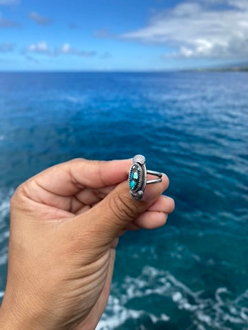 Hubei Turquoise Sterling Silver Ring Size 5.75 - Black and Blue Oval Turquoise Ring with silver accents