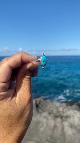 Morenci Turquoise Indigo Stacker with silver accents, single band size 8.25