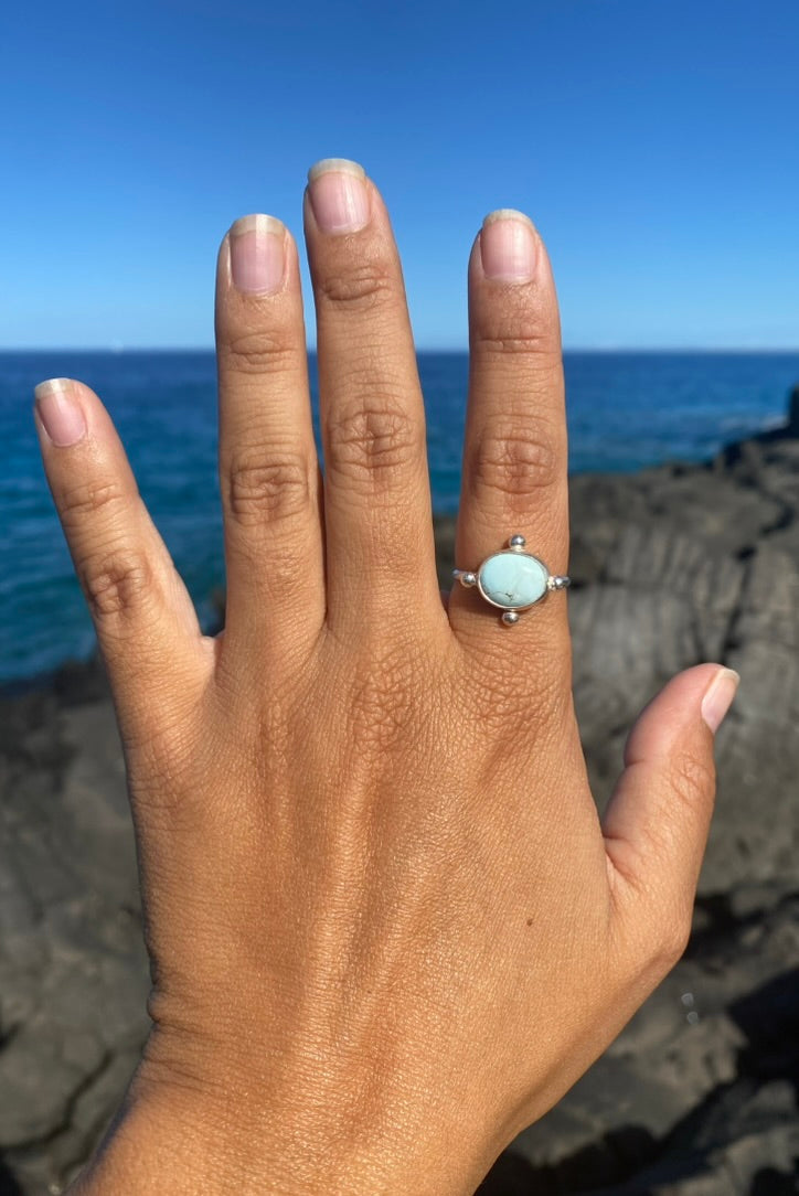 Gobi Desert Turquoise Stacker Ring - Size 9 - Glacier Ice Gobi