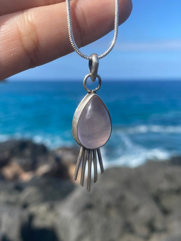 Sun Beam Rose Quartz Pendant - Small