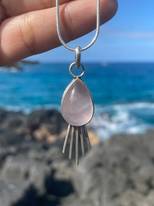 Sun Beam Rose Quartz Pendant - Small