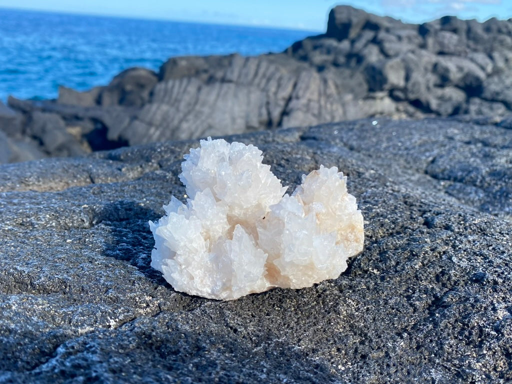 White Aragonite Cave Calcite Cluster