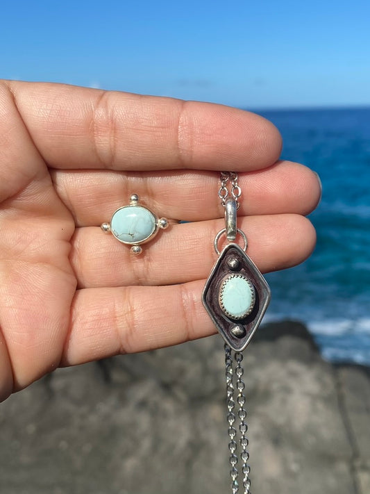 Gobi Desert Turquoise Stacker Ring - Size 9 - Glacier Ice Gobi