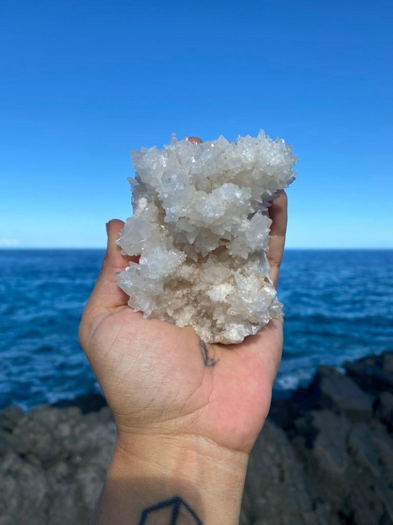 White Aragonite Cave Calcite Cluster