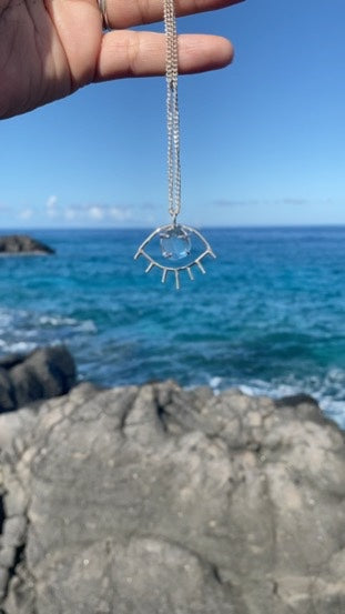 Blue Fluorite Third Eye Prong Set Necklace Pendant