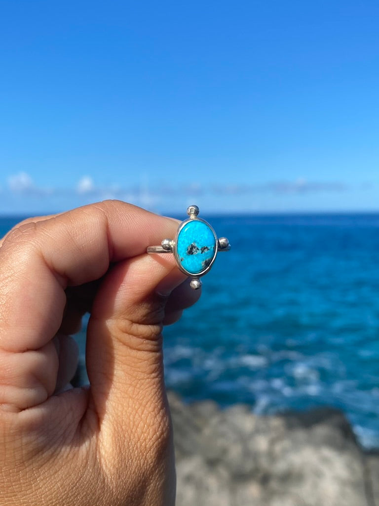 Morenci Turquoise Indigo Stacker with silver accents, single band size 8.25