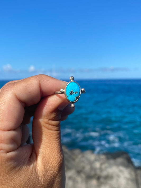 Morenci Turquoise Indigo Stacker with silver accents, single band size 8.25