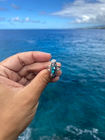 Hubei Turquoise Sterling Silver Ring Size 5.75 - Black and Blue Oval Turquoise Ring with silver accents