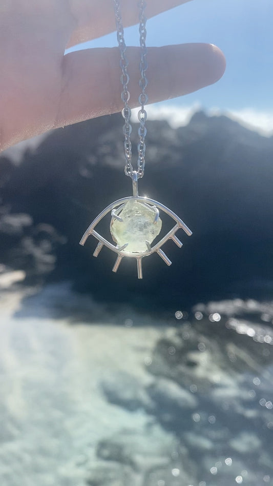 Green Flourite Third Eye Prong Set Necklace