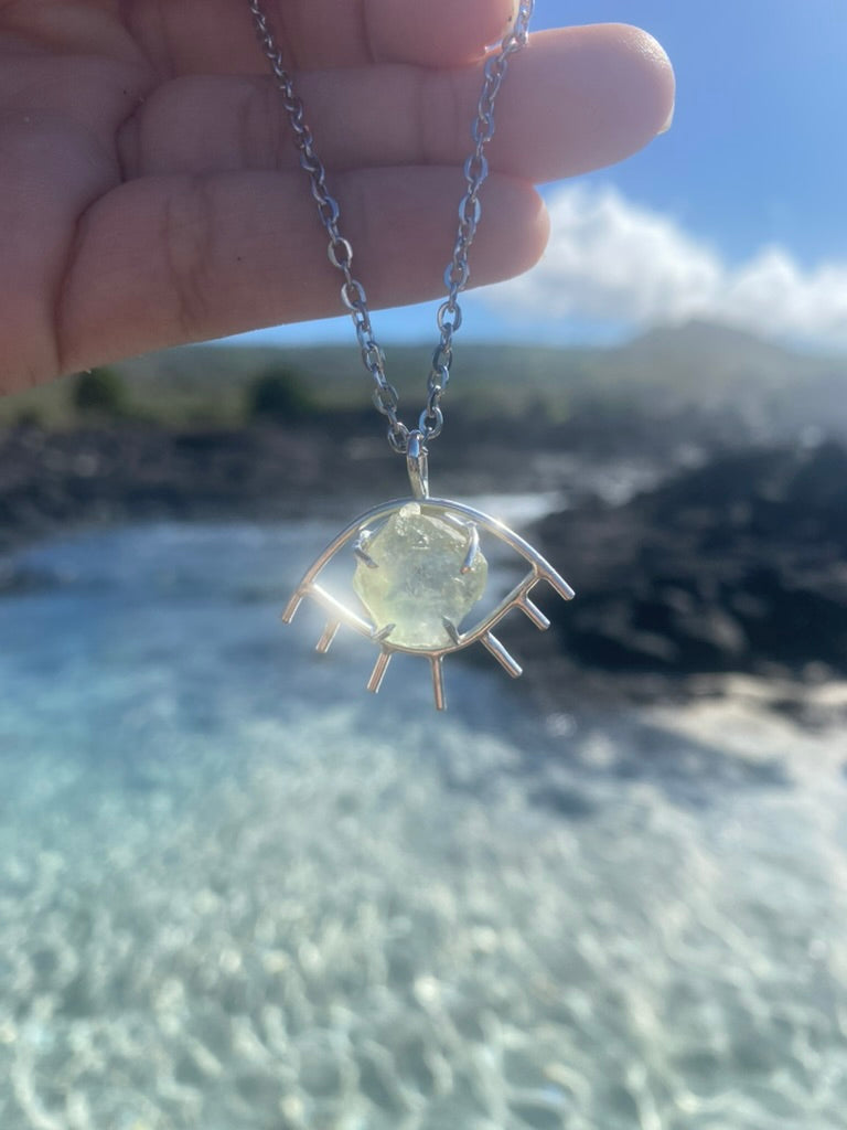 Green Flourite Third Eye Prong Set Necklace