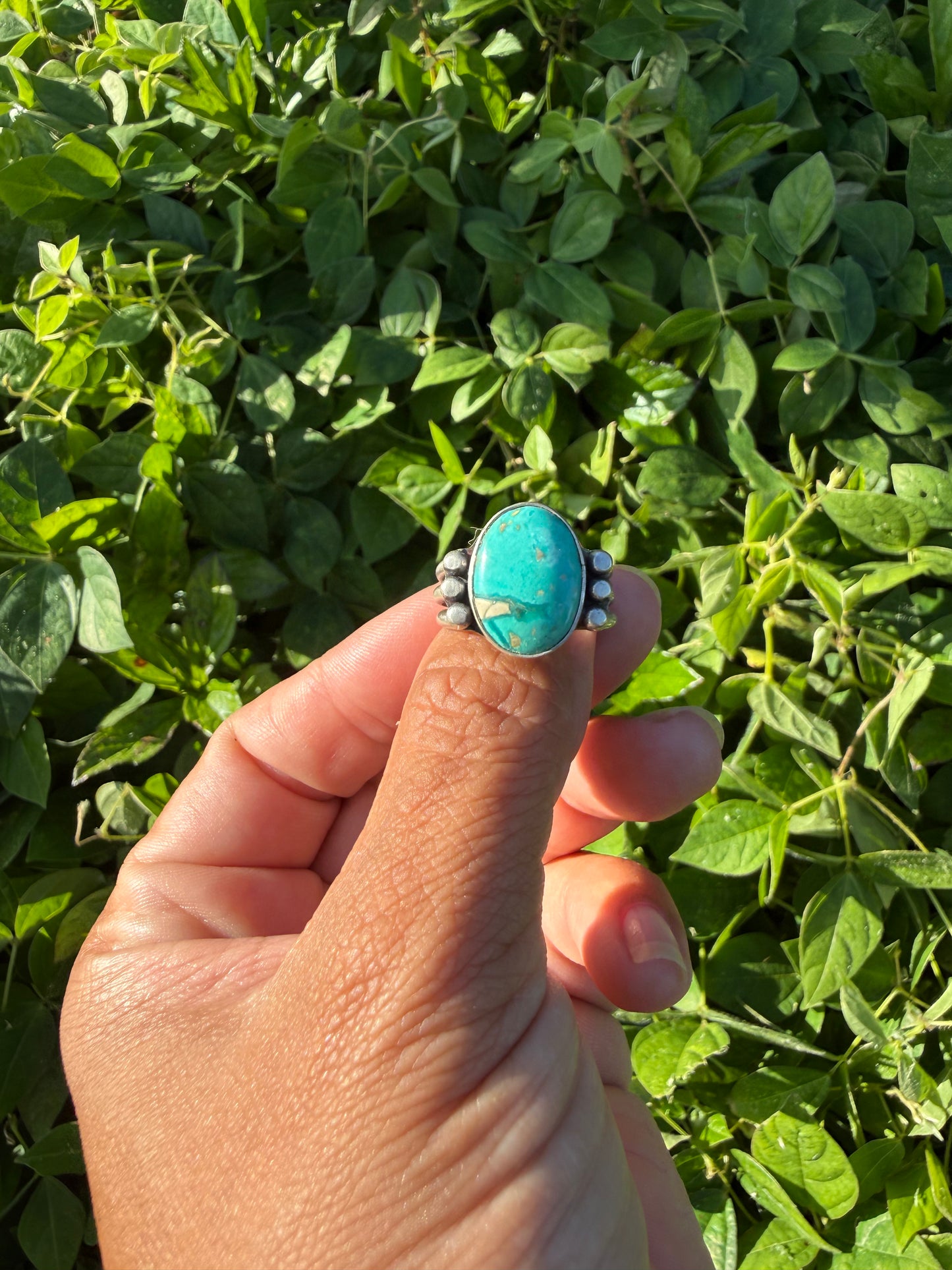 Hubei Turquoise Sterling Silver Ring Size 9 - 3 banded ring with accents