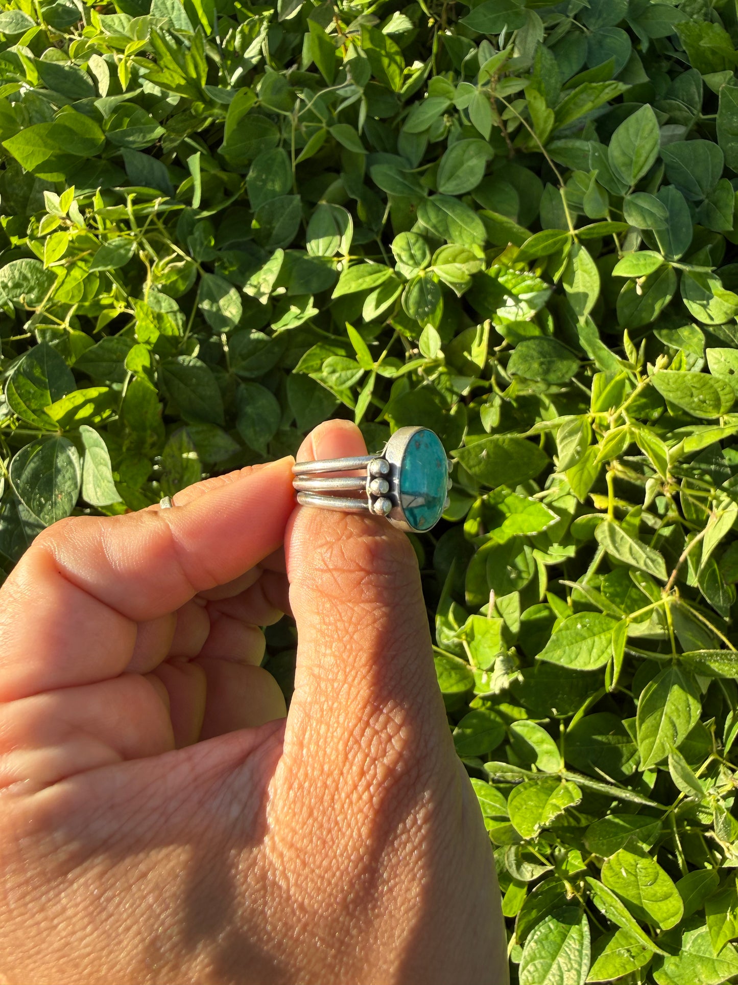 Hubei Turquoise Sterling Silver Ring Size 9 - 3 banded ring with accents