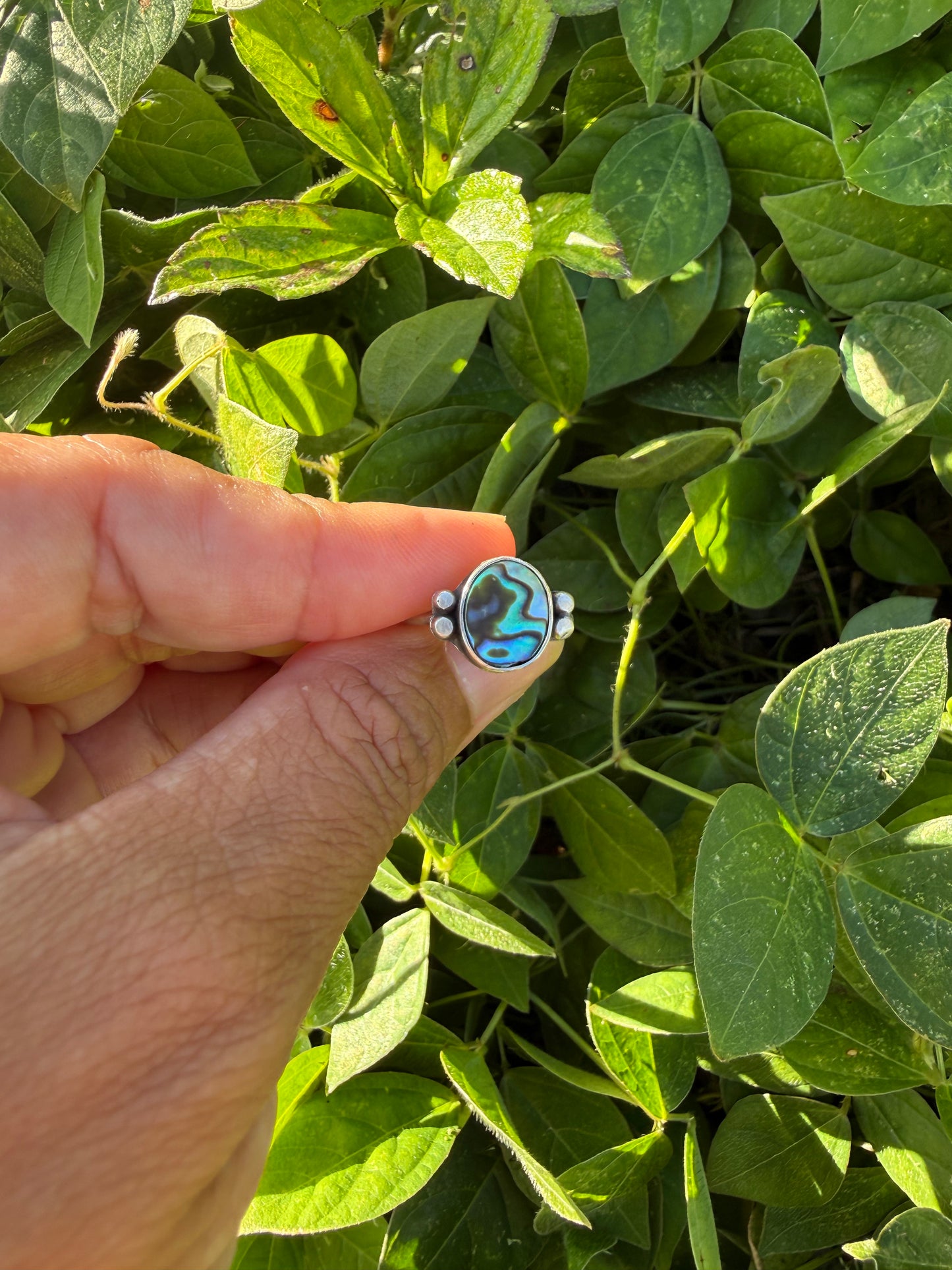 Abalone Mother of Pearl Sterling Silver Ring with Accents - Size 6.5