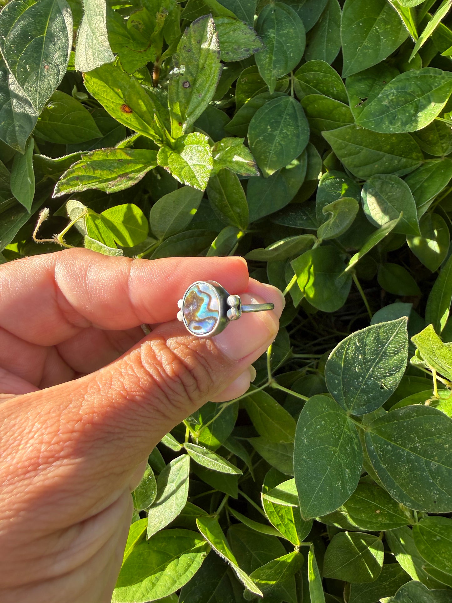 Abalone Mother of Pearl Sterling Silver Ring with Accents - Size 6.5