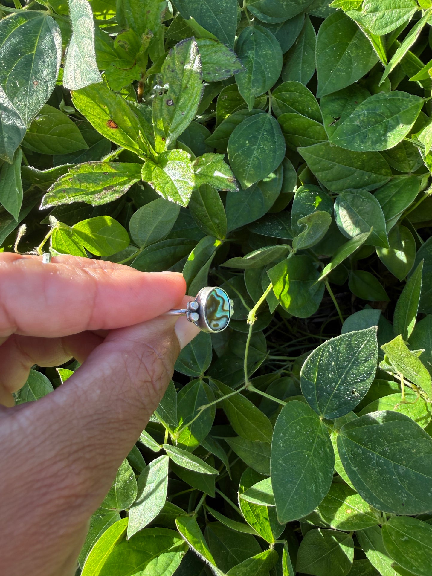 Abalone Mother of Pearl Sterling Silver Ring with Accents - Size 6.5