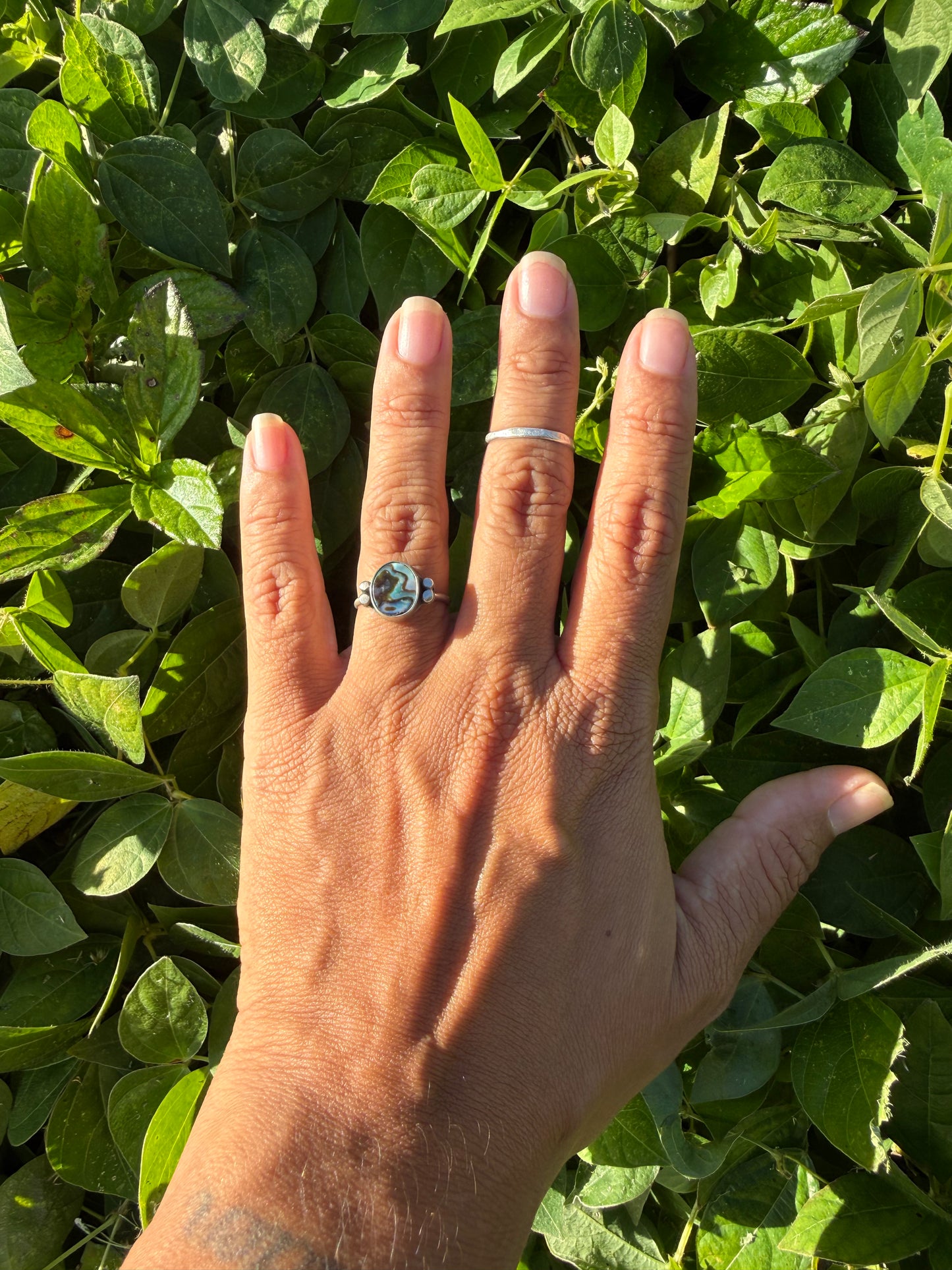 Abalone Mother of Pearl Sterling Silver Ring with Accents - Size 6.5