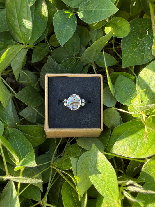 Abalone Mother of Pearl Sterling Silver Ring with Accents - Size 8
