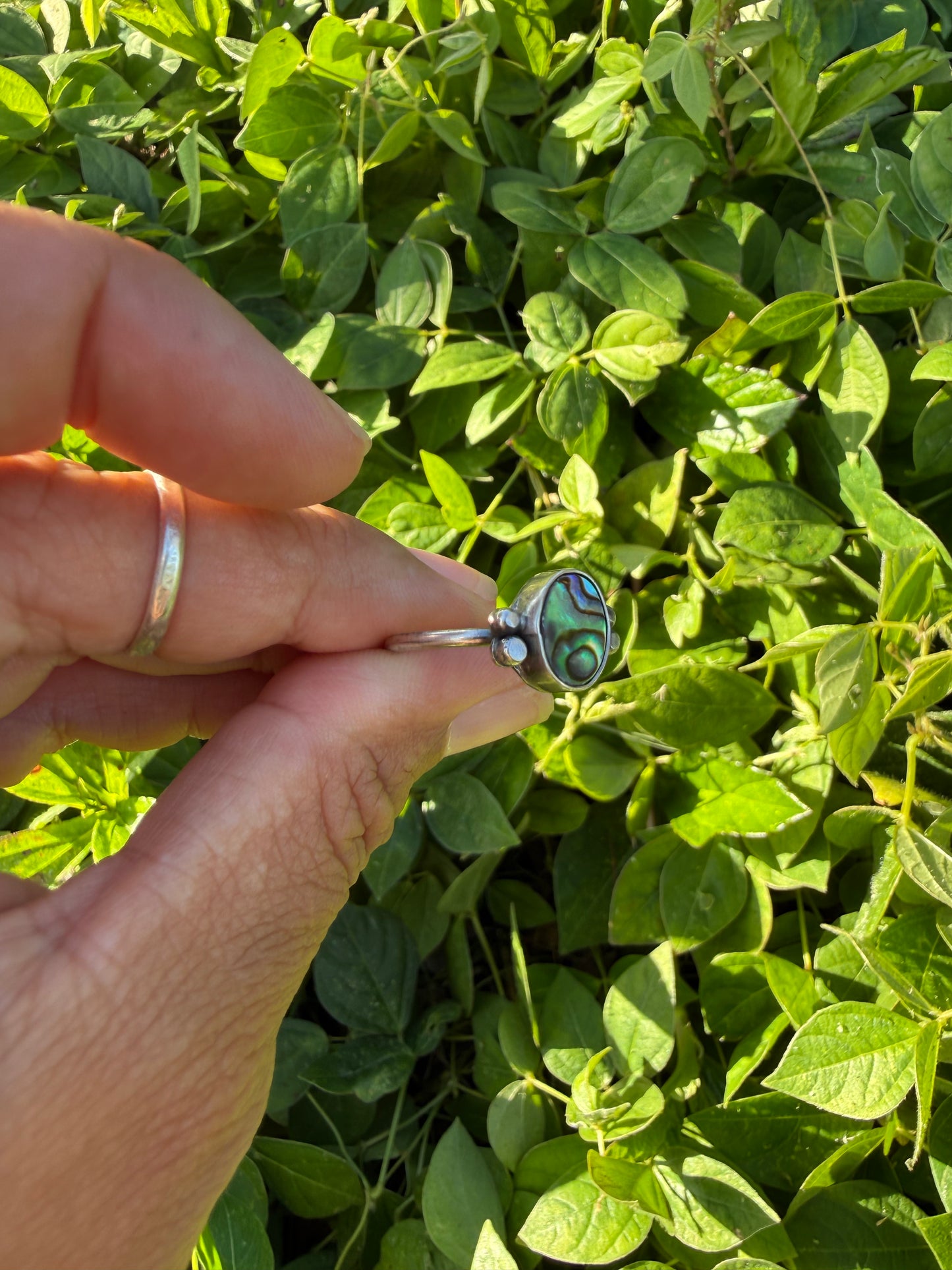 Abalone Mother of Pearl Sterling Silver Ring with Accents - Size 8