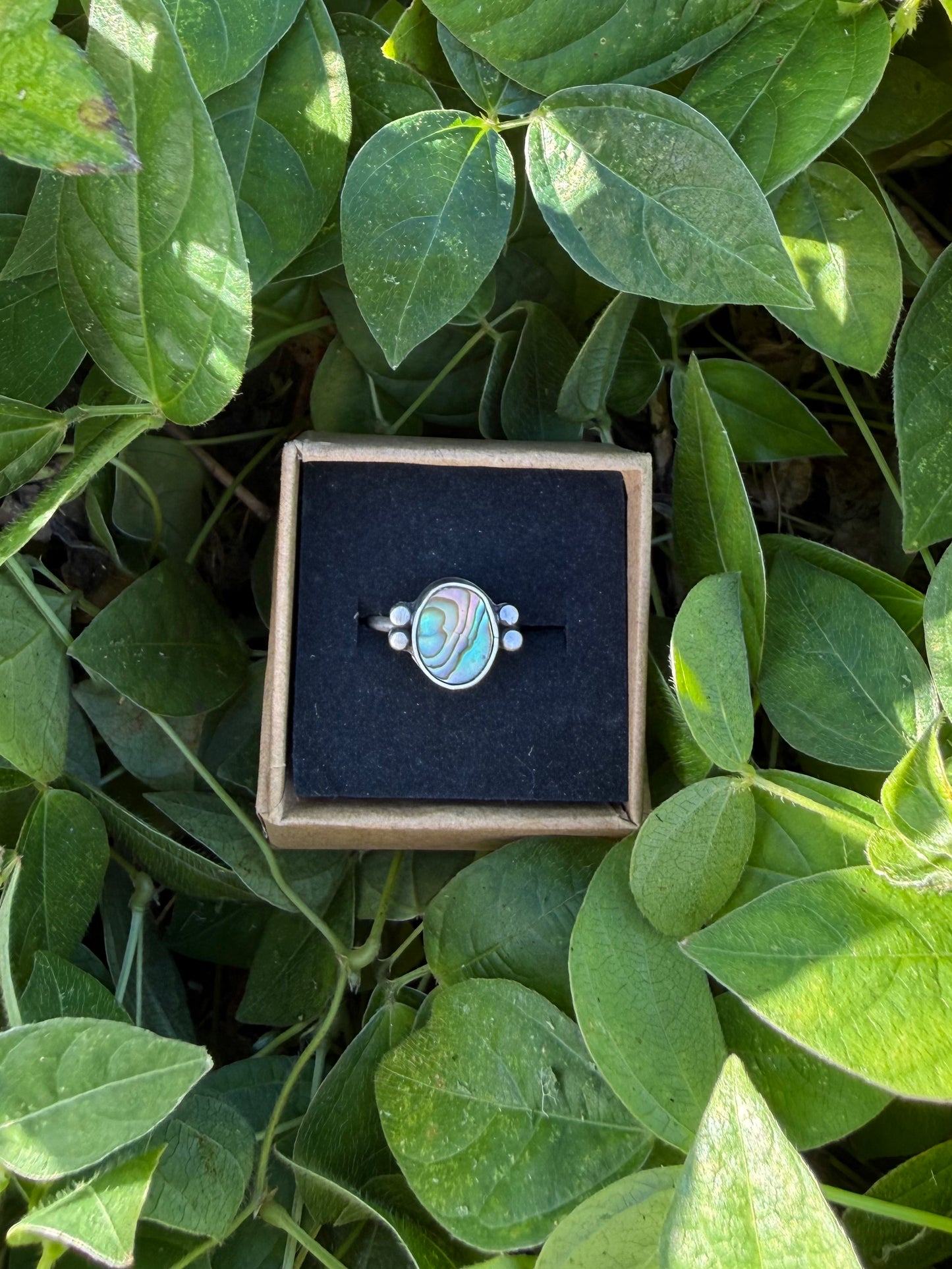 Abalone Mother of Pearl Sterling Silver Ring with Accents - Size 6