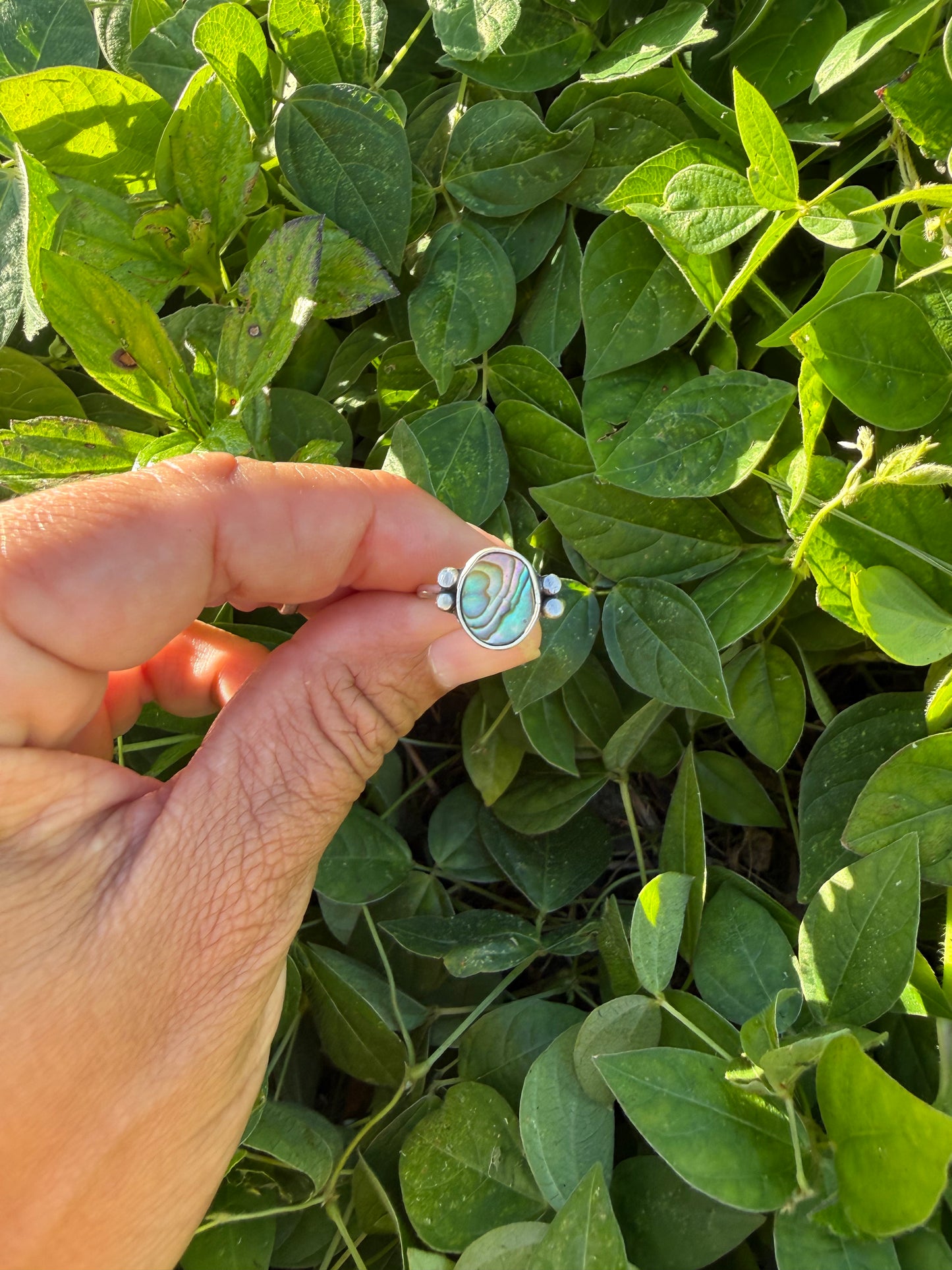 Abalone Mother of Pearl Sterling Silver Ring with Accents - Size 6