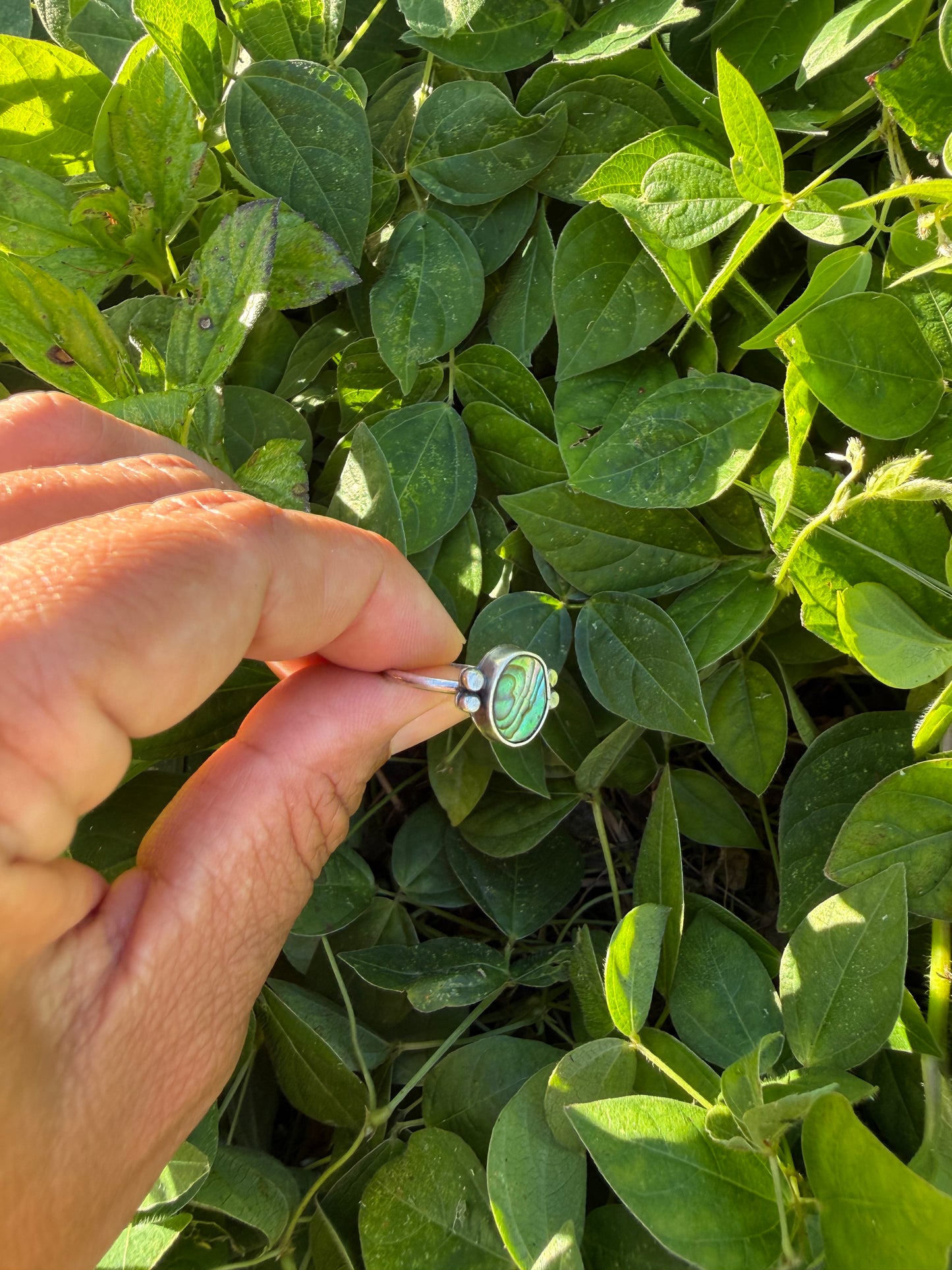 Abalone Mother of Pearl Sterling Silver Ring with Accents - Size 6