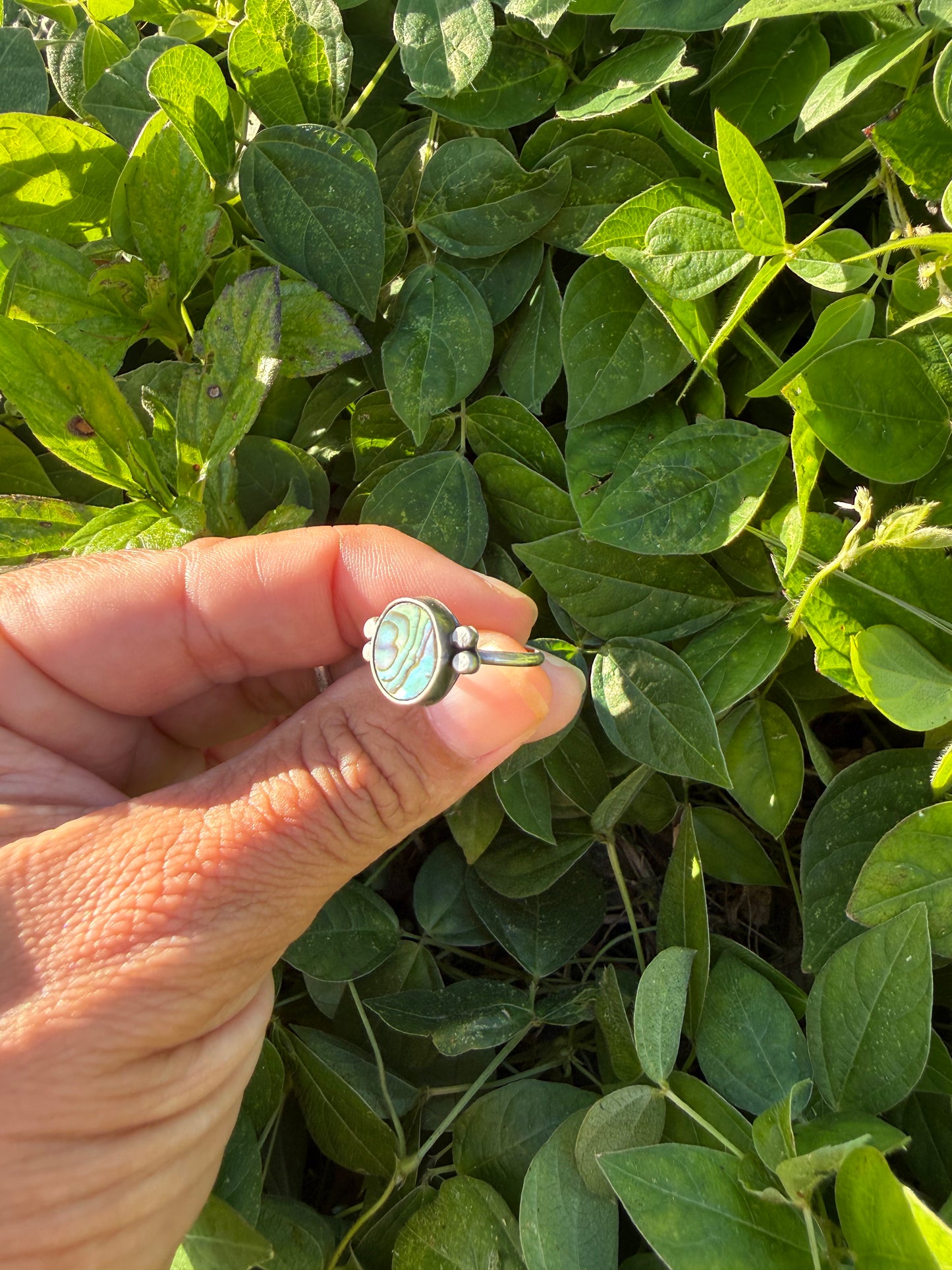 Abalone Mother of Pearl Sterling Silver Ring with Accents - Size 6