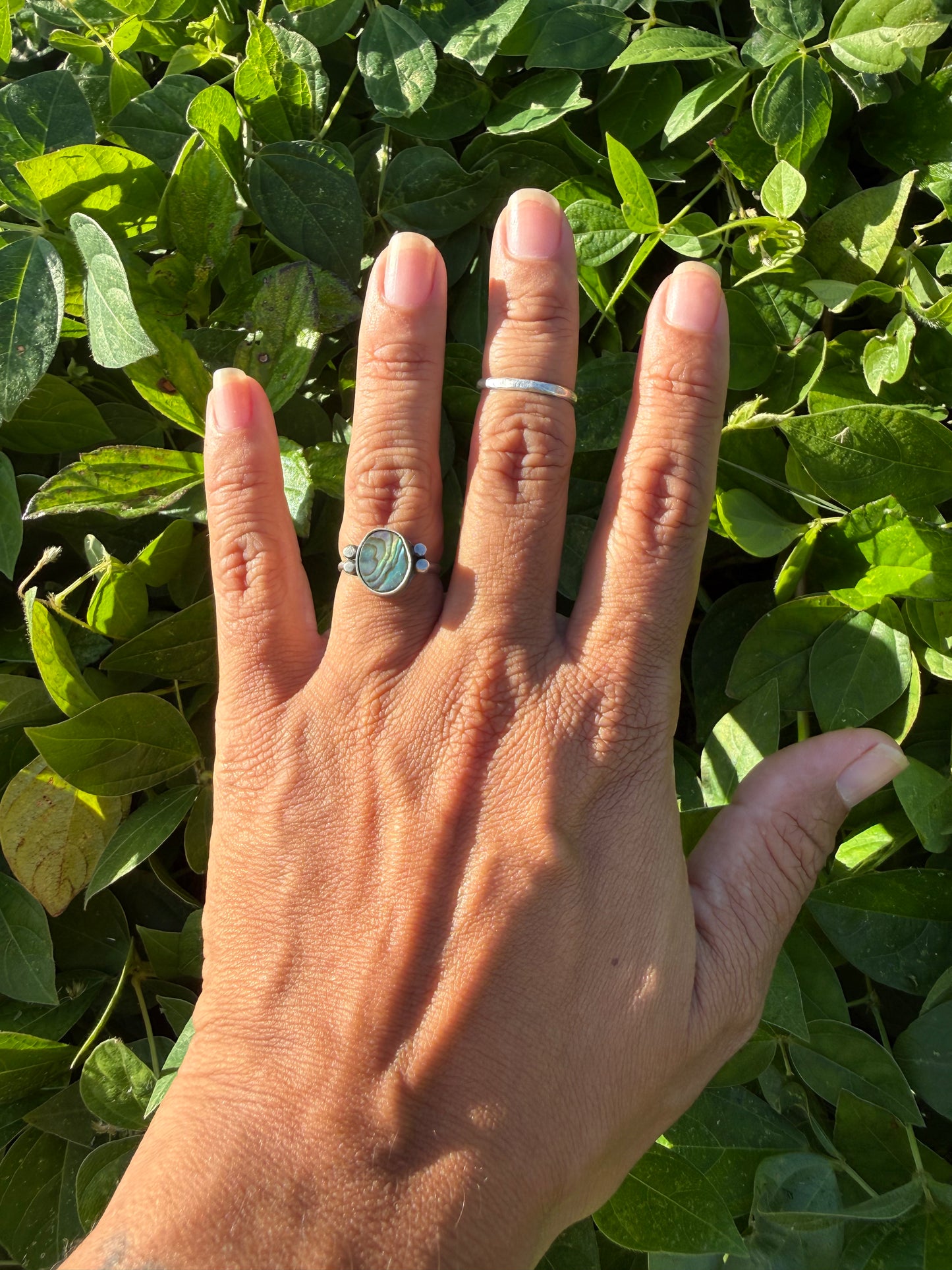 Abalone Mother of Pearl Sterling Silver Ring with Accents - Size 6