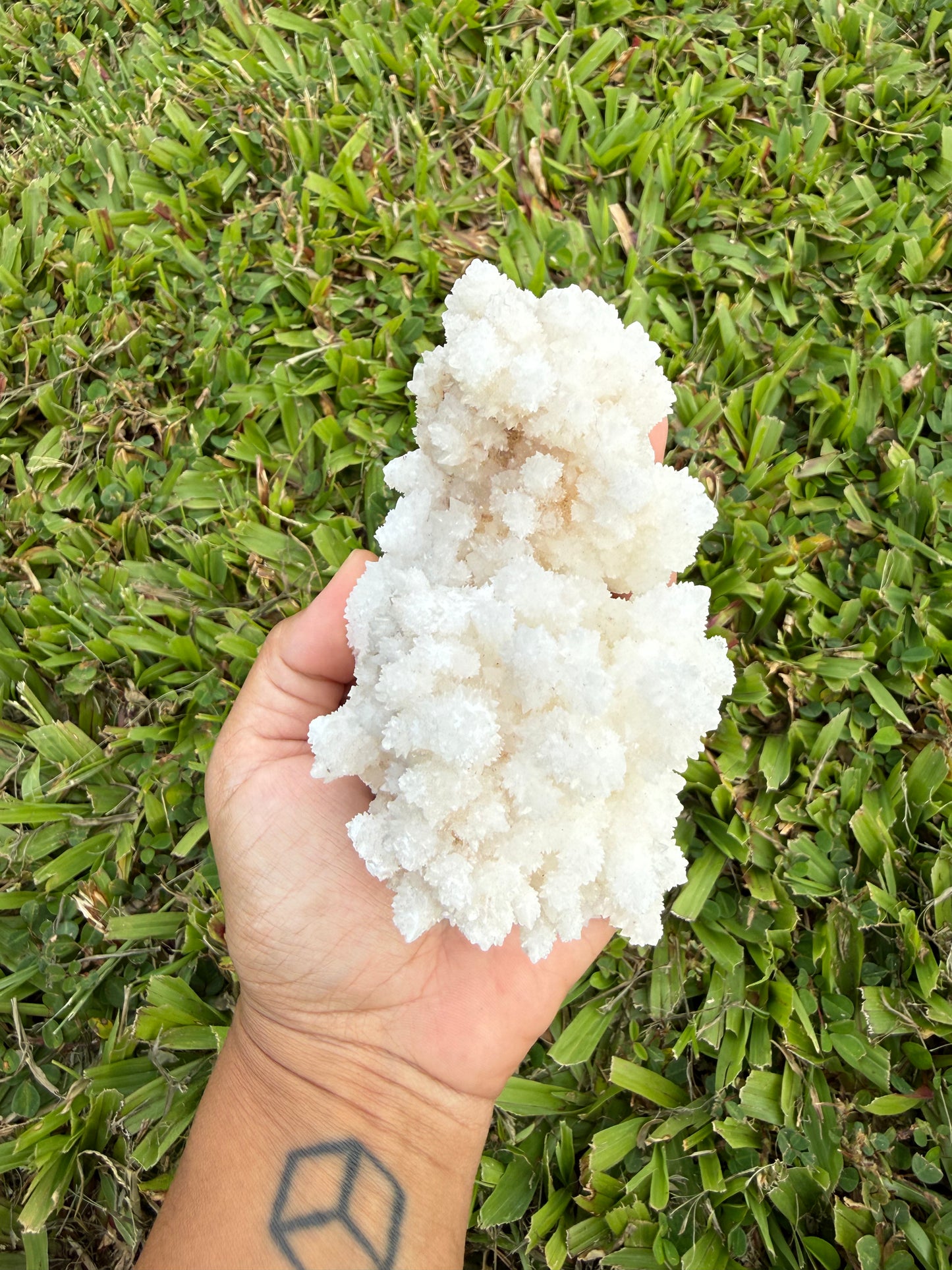 White Aragonite Cave Calcite Cluster