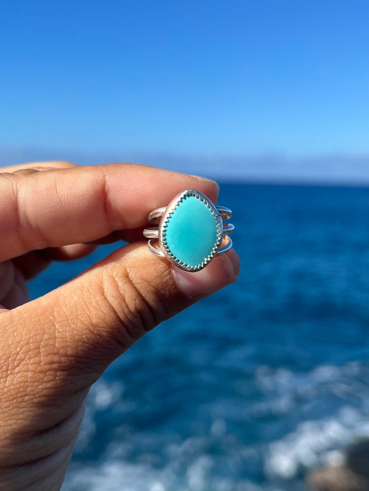 Hubei Turquoise Sterling Silver Ring Size 6 - Baby Blue Turquoise Ring with triple band