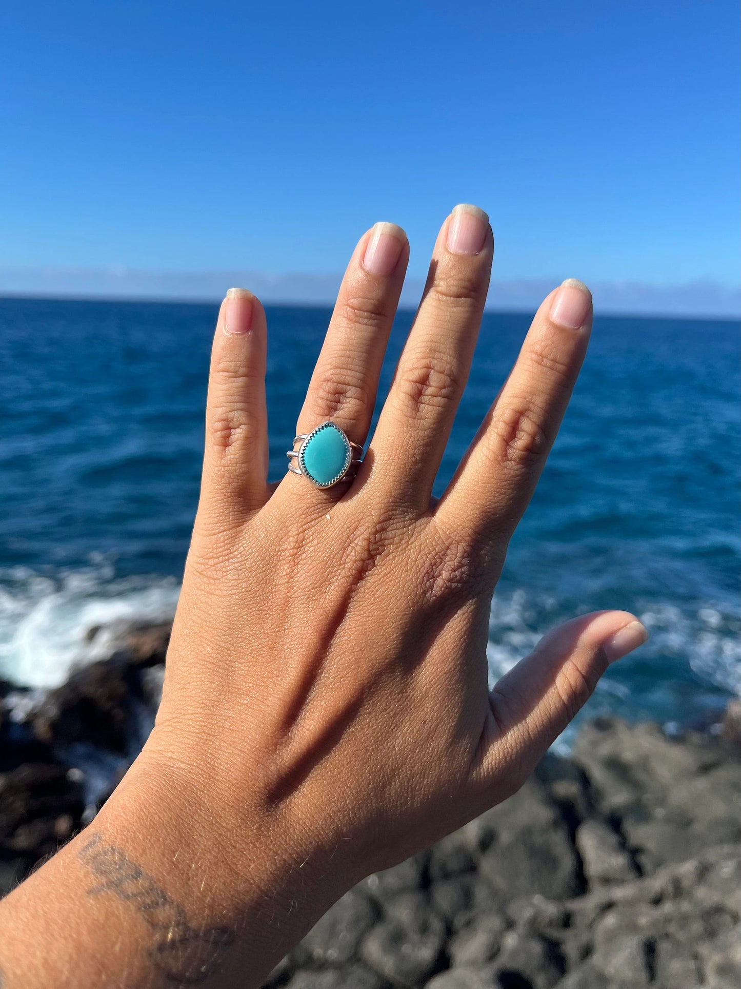Hubei Turquoise Sterling Silver Ring Size 6 - Baby Blue Turquoise Ring with triple band