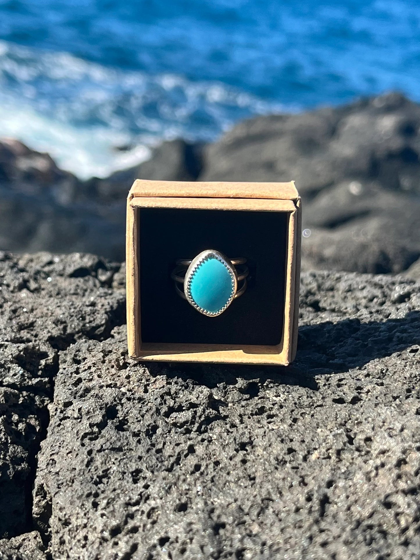 Hubei Turquoise Sterling Silver Ring Size 6 - Baby Blue Turquoise Ring with triple band
