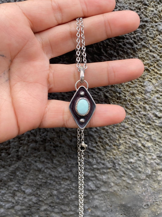 Gobi Desert Turquoise Shadow Box Pendant - Glacier Ice Gobi
