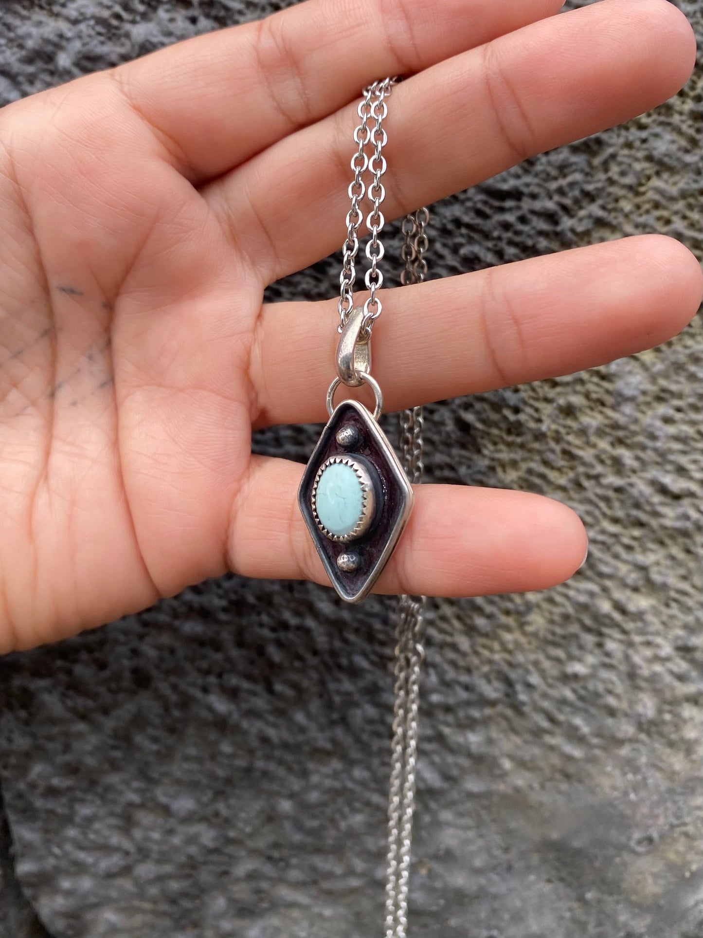 Gobi Desert Turquoise Shadow Box Pendant - Glacier Ice Gobi