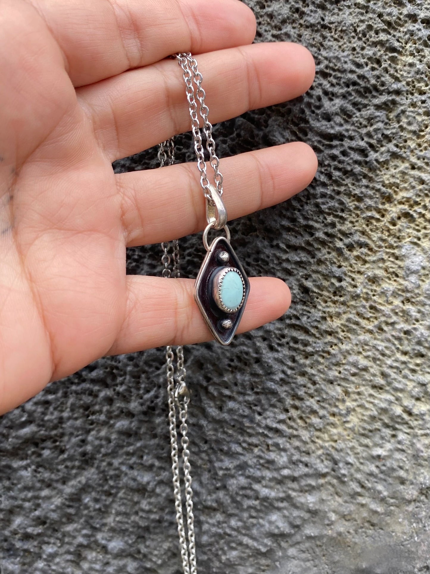 Gobi Desert Turquoise Shadow Box Pendant - Glacier Ice Gobi